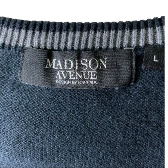 Madison Avenue Sweater Vest Men Size Large Logo Embroidered Stretch Black Top - Picture 5 of 8